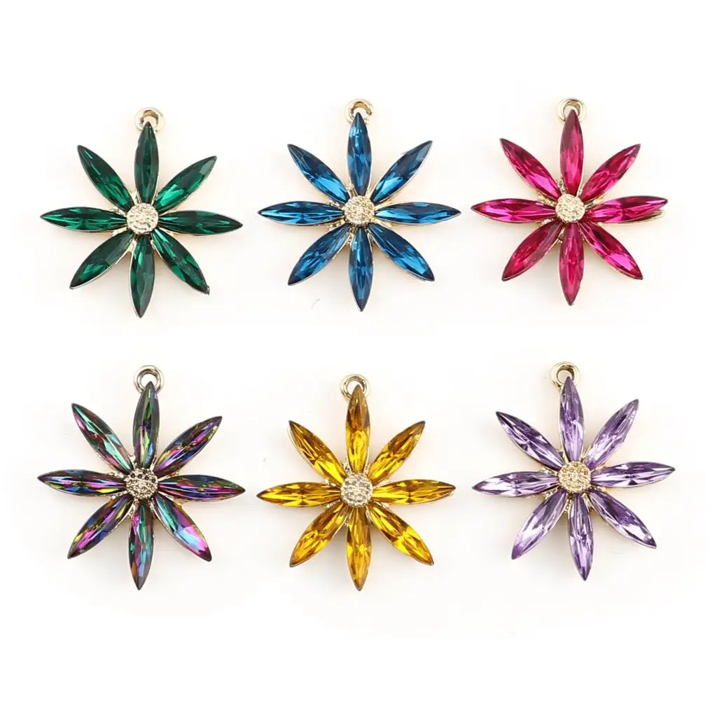 3 PCs Lucky Flowers Acrylic Charms Gold Color Zinc Alloy Flower Pendants For DIY Necklace Earring DIY Making Finding 28mm x 25mm