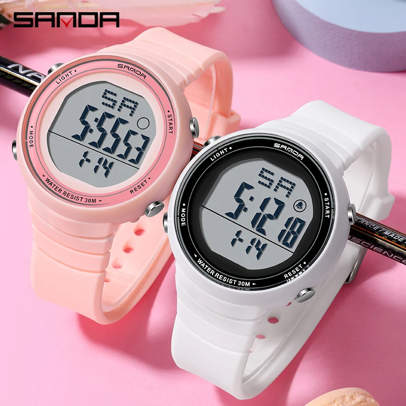 Ladies Digital Watch Fashion Brand SANDA Dress Bracelet Luxury Electronic Watches Stopwatch Luminous Clock Women\'s Wristwatch