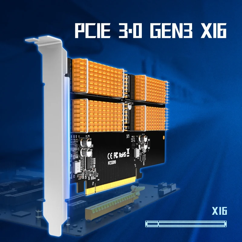 MAIWO KCSSD10 PCIE X16 Adapter Card M.2 NVMe Protocol 4 port MKEY SSD Solid-State Drive Array Cooling Adapter Card