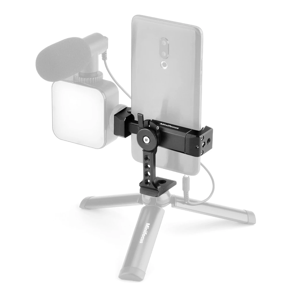 Metal SmartPhone Tripod Mount with Cold Shoe Arca-Style Quick Release Plate for Mobile Cell Phone Vlogging Kit Video Holder Clip