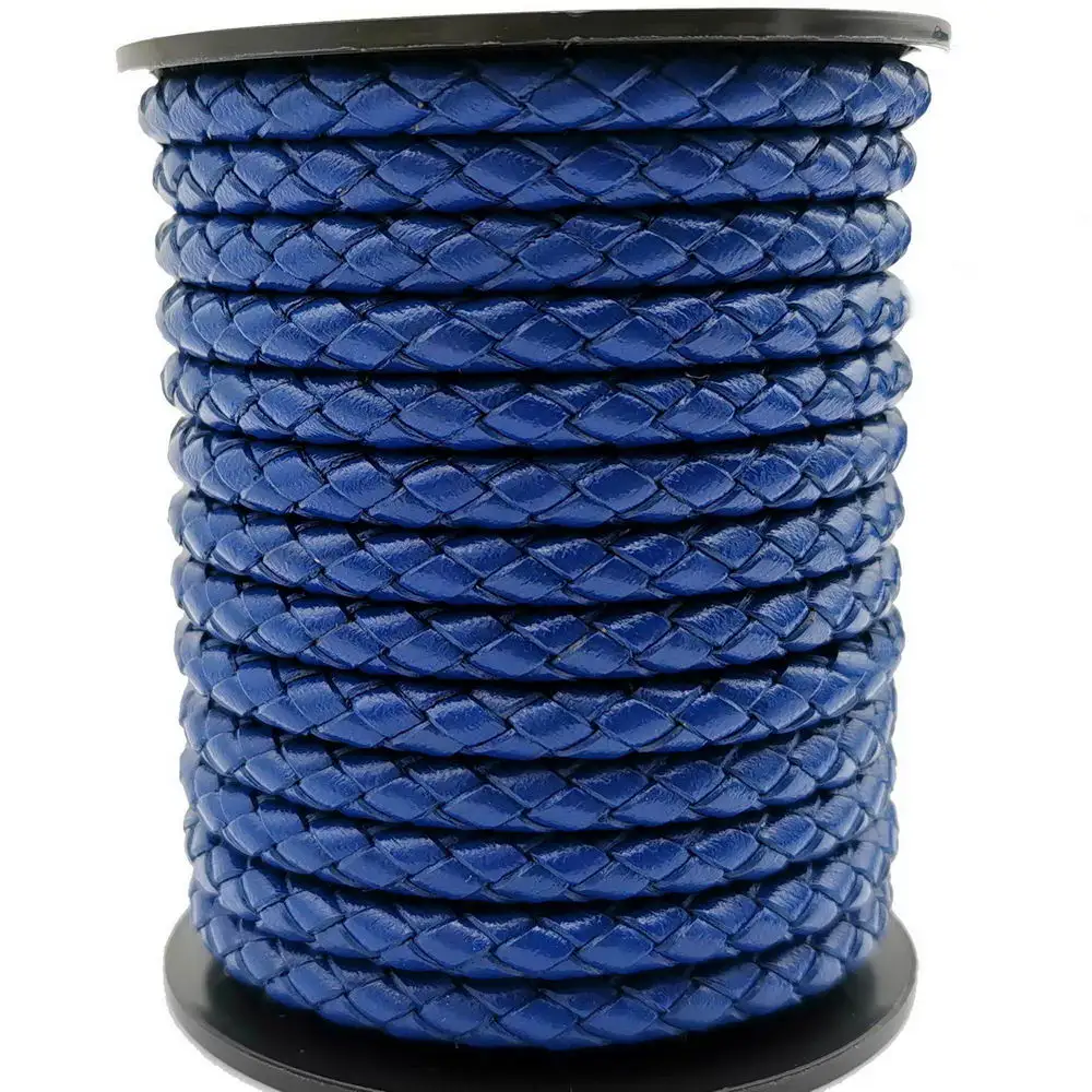 Aaazee Braided Leather Bolo Cord Royal Blue for Bracelet Making 5mm Round Strap