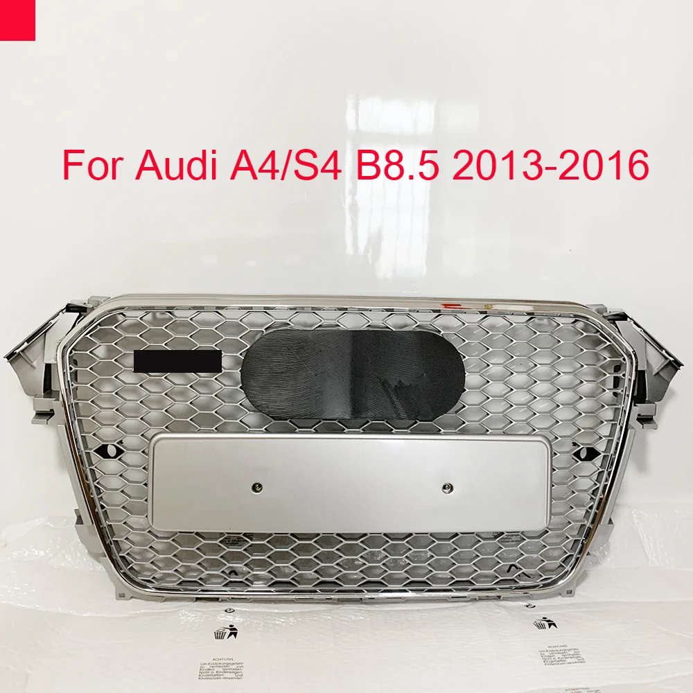 For RS4 Style Front Sport Hex Mesh Honeycomb Hood Grill Silver for Audi A4/S4 B8.5 2013-2016 car-styling accessories