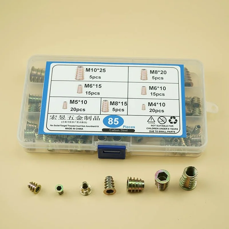 Threaded Inserts Nuts Zinc Alloy Thread For Wood Insert Nut Flanged Hex Drive Head Furniture Nuts Wood Insert Tool Kit