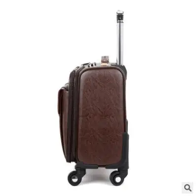 18 Inch Men Spinner suitcase PU business carry on  Luggage trolley Suitcase Travel Rolling baggage On Wheels Wheeled Suitcase