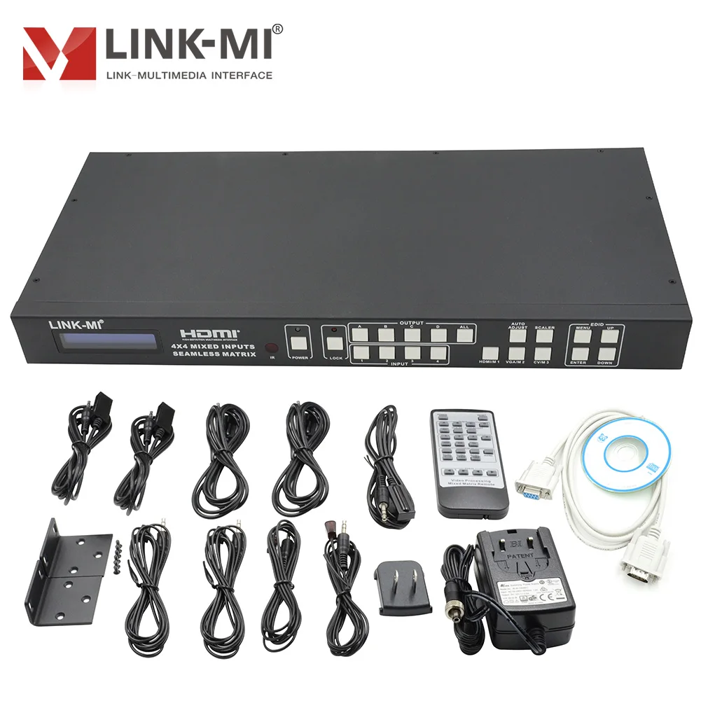 Comutador matricial 4x4, controle de vídeo para parede, 4x1, multivisor, hdmi, vga, entrada av, processador edid