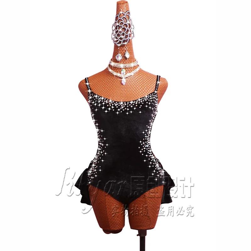 Latin Dance  Pole Dancing Competition Dress Costumes Skirt Performing Dress Steel Pipe Girl Customize Women Stretch Velvet