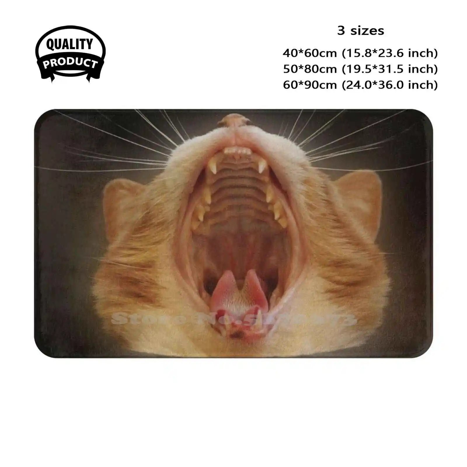 Cat Soft Cushion Home Carpet Door Mat Car Rug Cat Mouth Yawn Yowl Tabby Open Mouth Orange Humor Funny