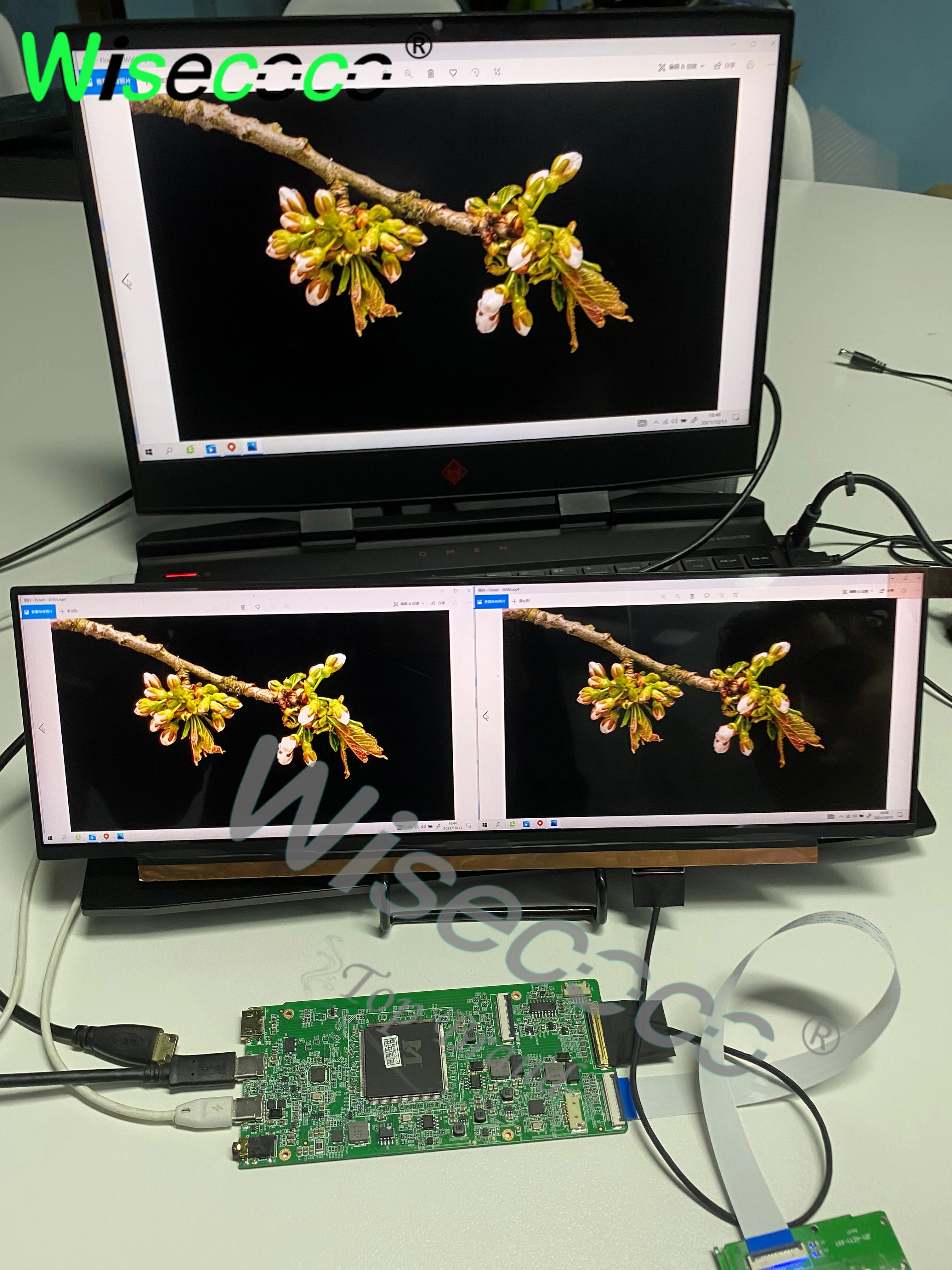 Wisecoco Layar LCD Multi Jendela 14 Inci Layar Strip Panjang 4K Layar 60Hz Port USB Tipe C Monitor Multimedia Monitor LCD