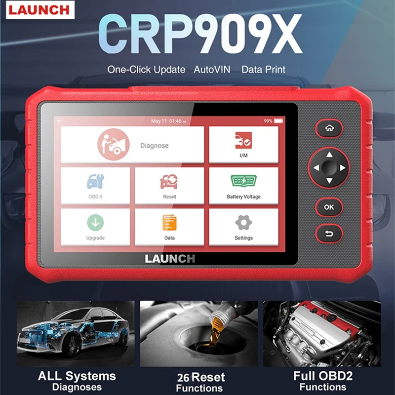 LAUNCH X431 CRP909X OBD2 Scanner Automotive Tools Car Diagnostic Tools Auto OBD Code Reader Free Shipping Diagnostic Auto