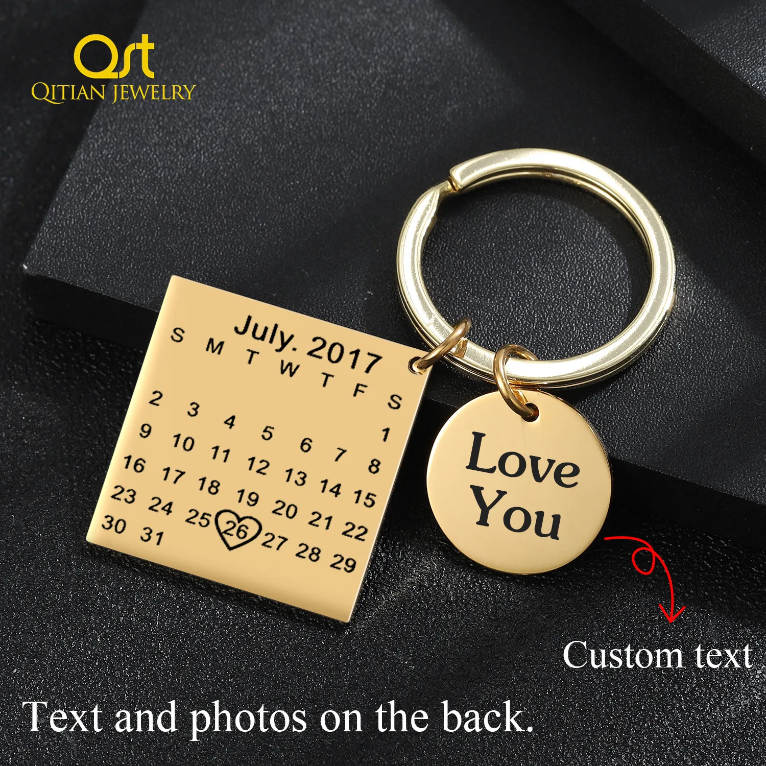 Personality Calendar Keychain Hand Carved Calendar Highlighted with Heart Date Keyring Stainless Steel Private Custom Key Chain