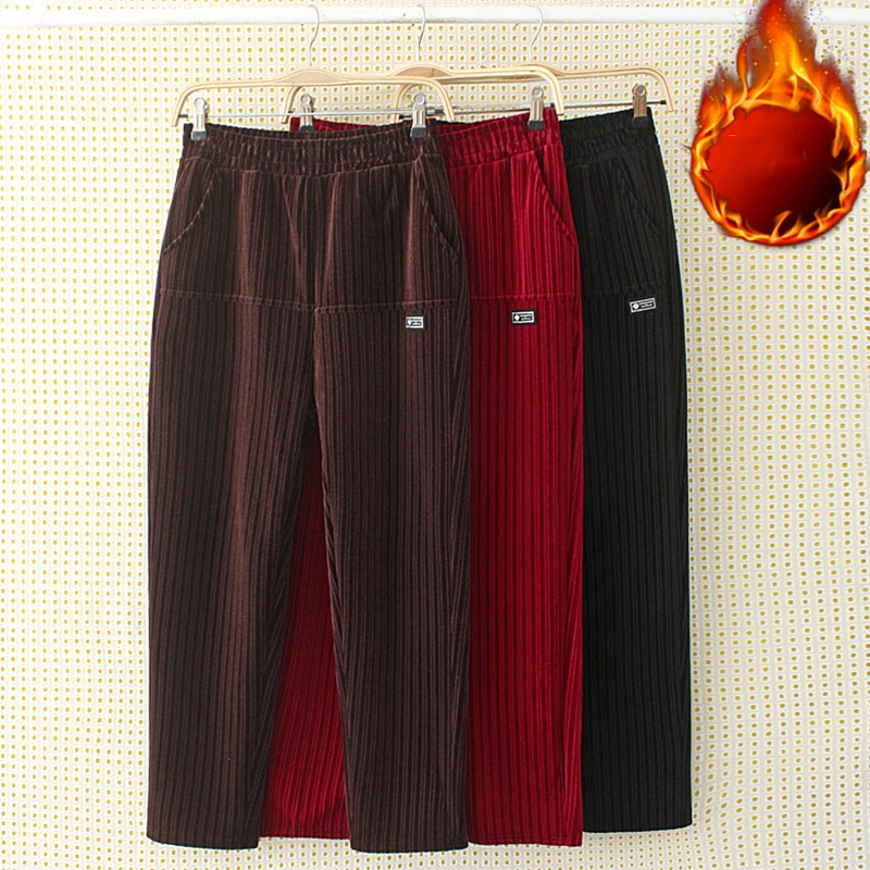 

Middle-aged Women Thick Warm Pants Winter Corduroy Harem Pants Loose Plus Size Elastic High Waist Casual Pants Female Trousers