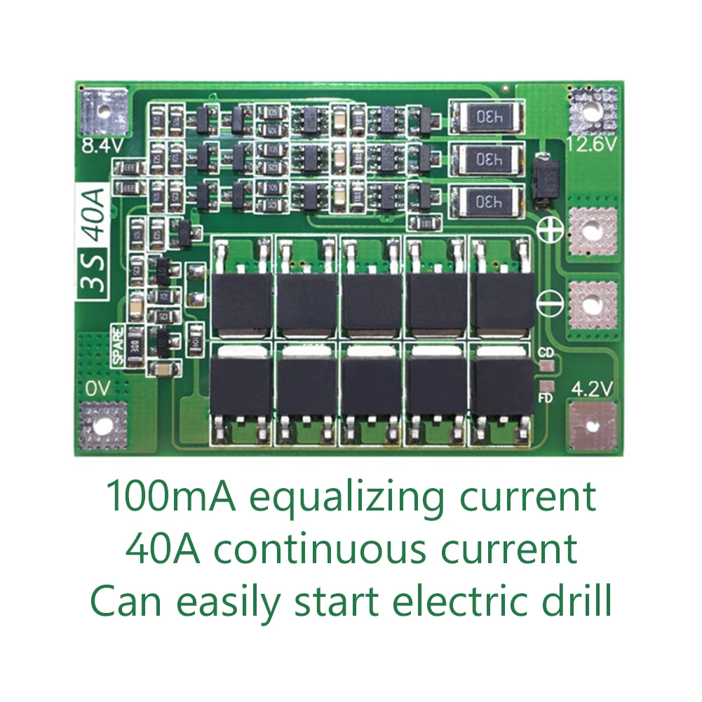 3S 40A BMS 11.1V 12.6V 18650 baterai Lithium PCB BMS Charger papan pelindung versi seimbang pemulihan otomatis untuk Motor bor