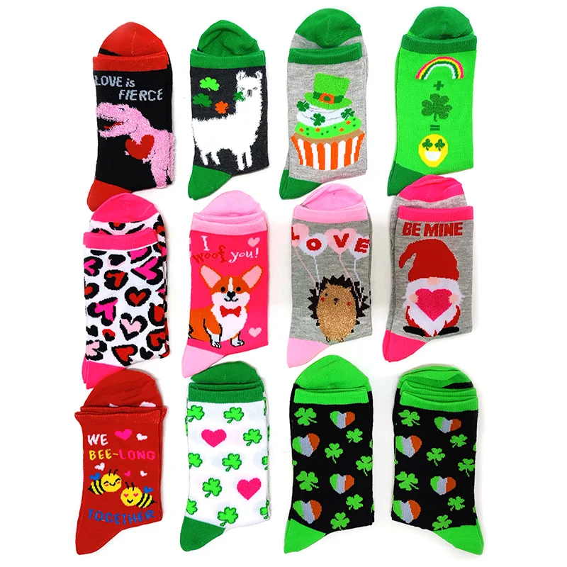 

Women Valentines Day Socks Four Dog Letter Leaf Clover Love Dinosaur Funny Cartoon Socks Anniversary Present Cute Gifts