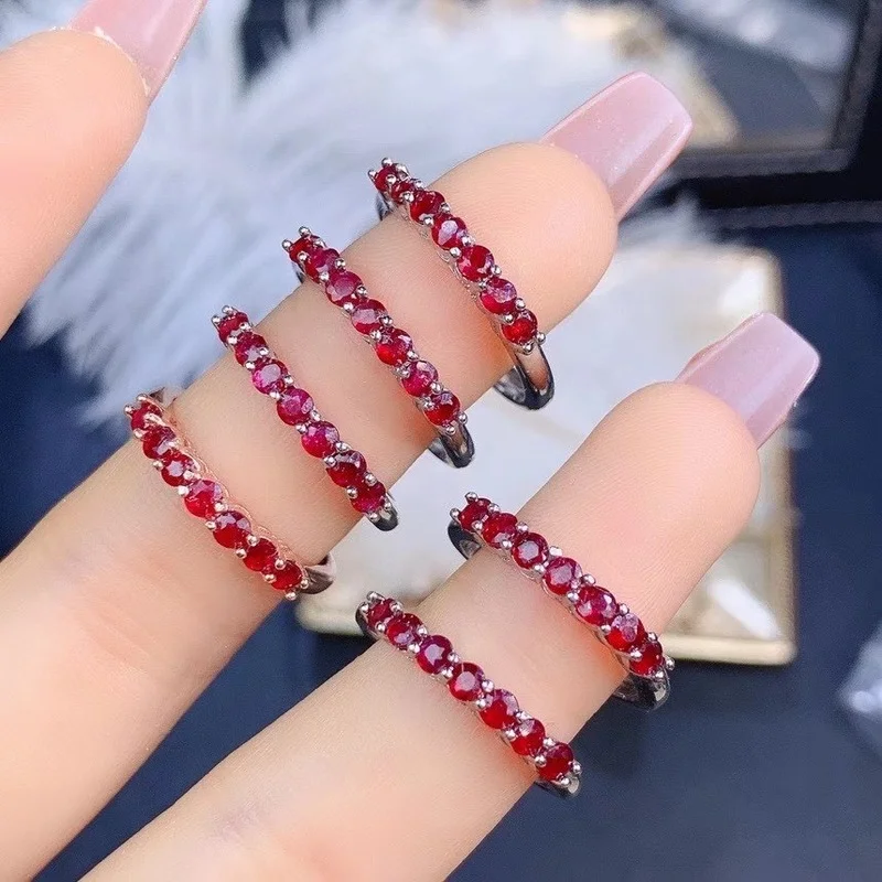 Jewelry 100% Real Ruby Ring for Daily Wear 6 Pieces 3mm Natural Ruby Silver Ring 925 Silver Ruby Jewelry