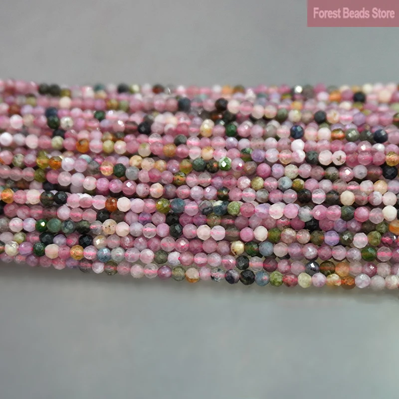 Faceted Multicolor Tourmaline Stone Round Spacer Beads for Jewelry Making Natural Stone Beads DIY Bracelet Necklace 15'' 2mm/3mm view 2