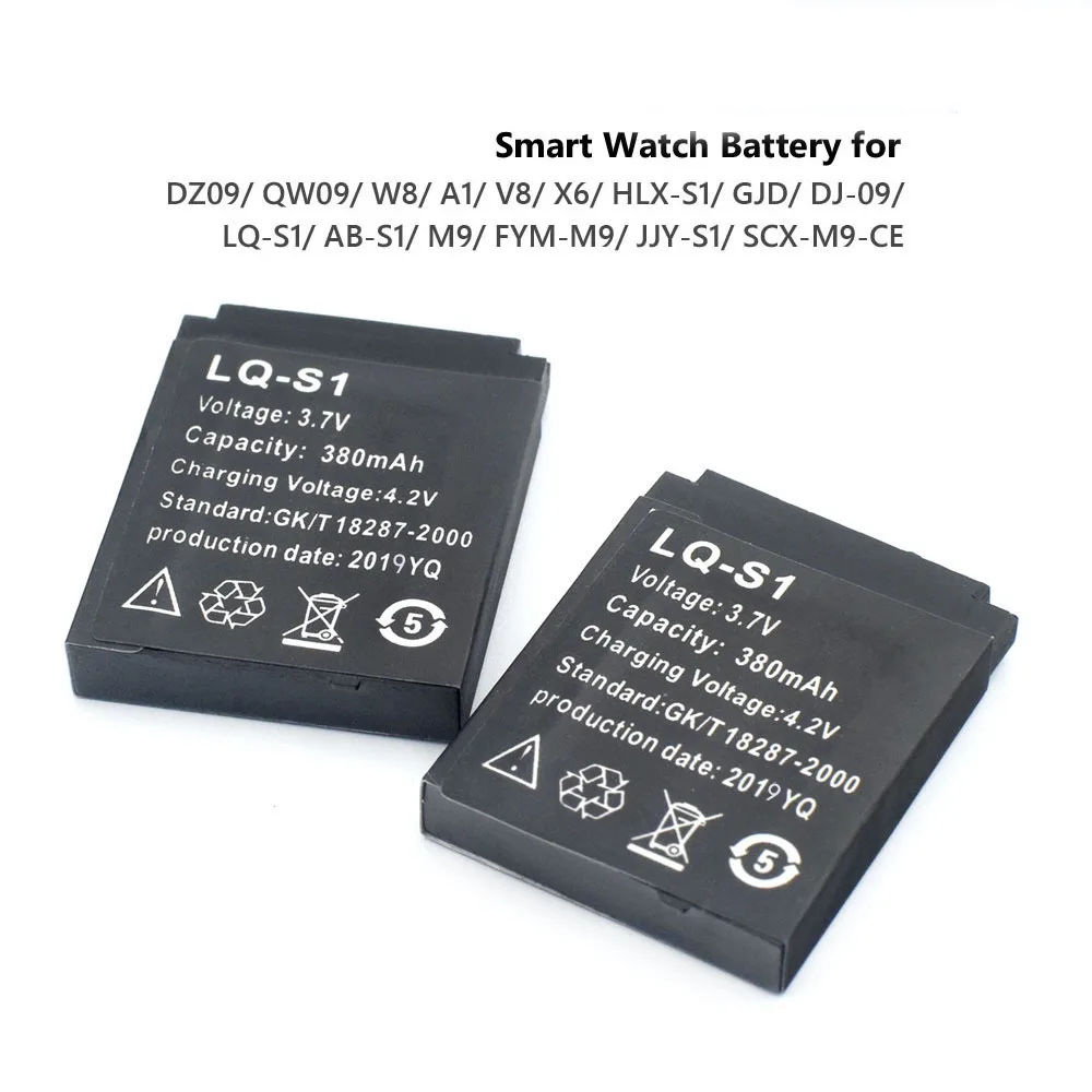 

LQ-S1 3.7V 380mAh Smartwatch Battery LQ-S1 Rechargeable Li-ion Polymer Battery Replacement for DZ09 U8 A1 GT08 V8 Smart Watch