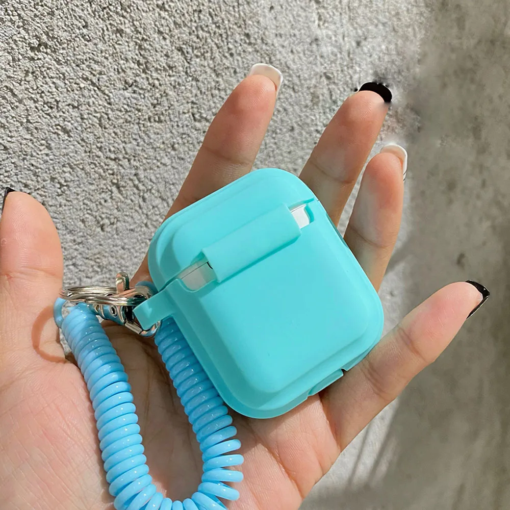 Funda de silicona para Airpods 1/2/3/4, cubierta protectora de Color sólido para auriculares Apple Air Pods Pro 2, llavero con cadena flexible de