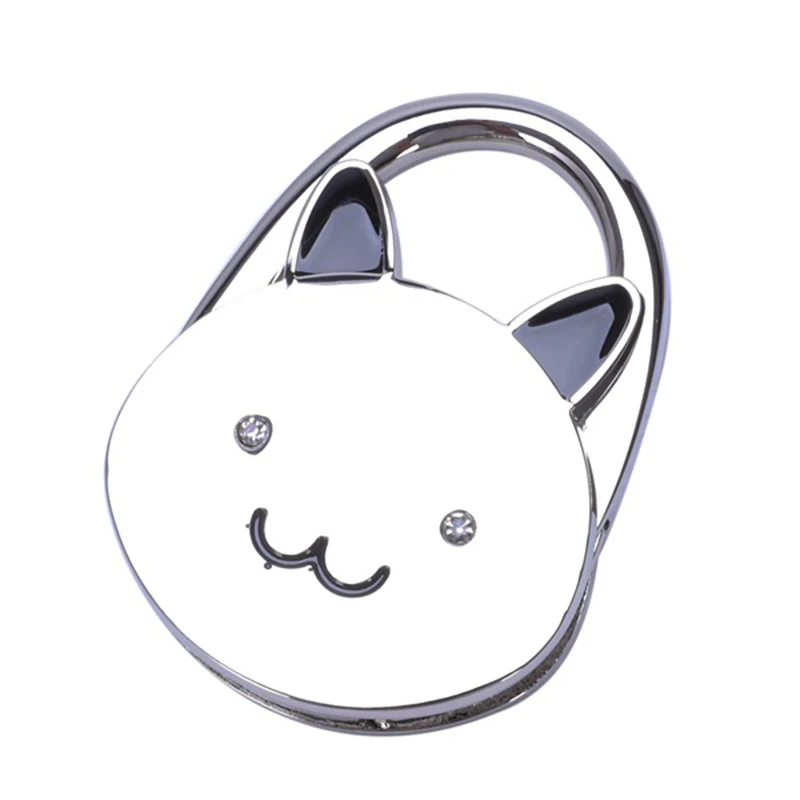 Cat Cartoon Foldable Silver Tone Handbag Hook Antislip Rubber Base bag holder Best Selling