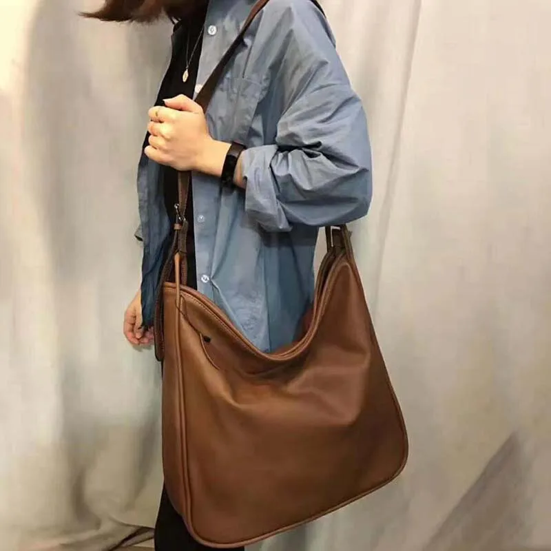 Large Cow Leather Shoulder Bag Women 100% Genuine Leather Crossbody Shoulder Bag Casual Big Vintage Quality Ladies Shopping Bags