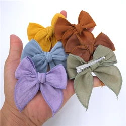 2 PCS Mini Fable Bow Hair Clips for Toddler Baby Girls Cotton Linen Hair Bows Barrettes Kids Hairbow Accessories Hairgrips