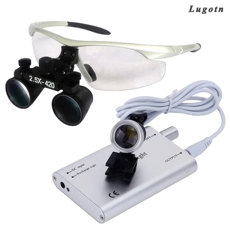 

2.5X Magnifying Glasses Free Shipping Oral Nose Surgical Operation Magnifier Enlarge Dental Loupe With Rechargeable Led Headlamp