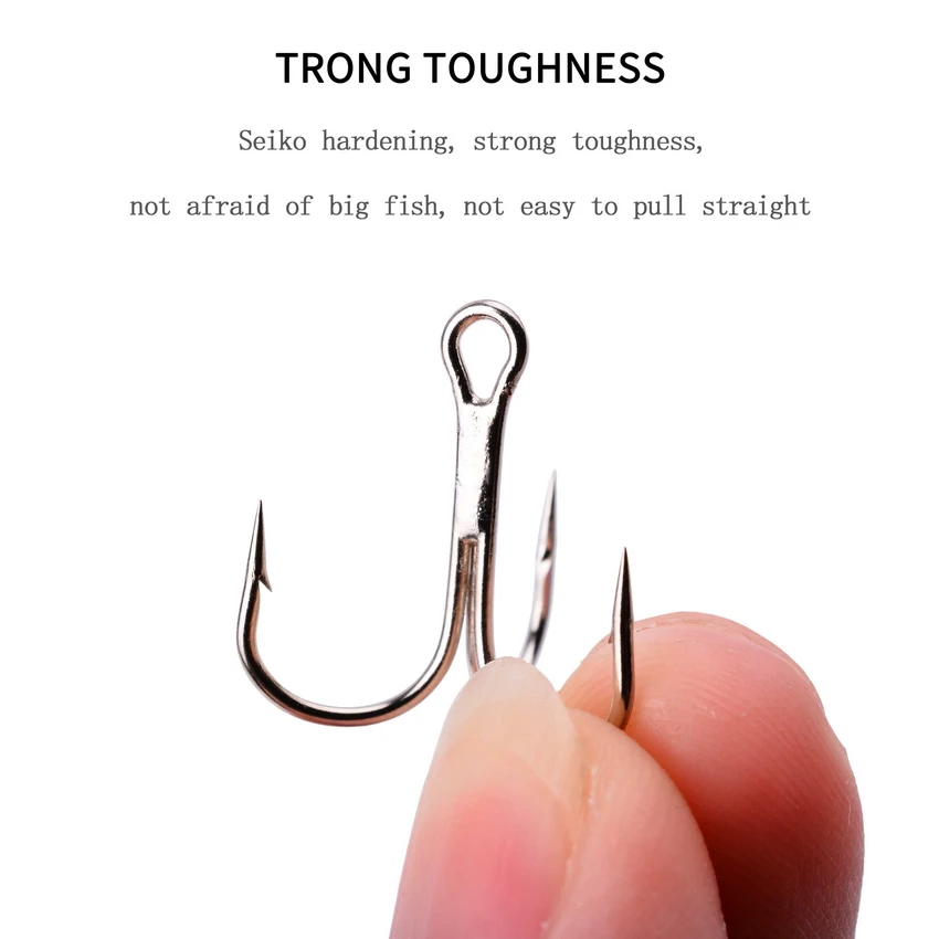 10pcs/ Box Treble Fishing Hooks Carbon Steel Barbed Fishhooks Set Round Folded Saltwater sea Fishing Tackle Accessories For Lure