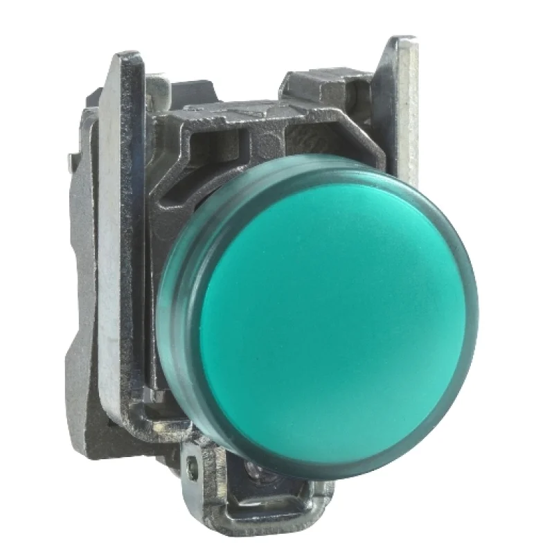 

High brightness with flat mirror protected LED indicator 230V green nickel-plated metal 22mm 230 ... 240 V AC 50/60 Hz