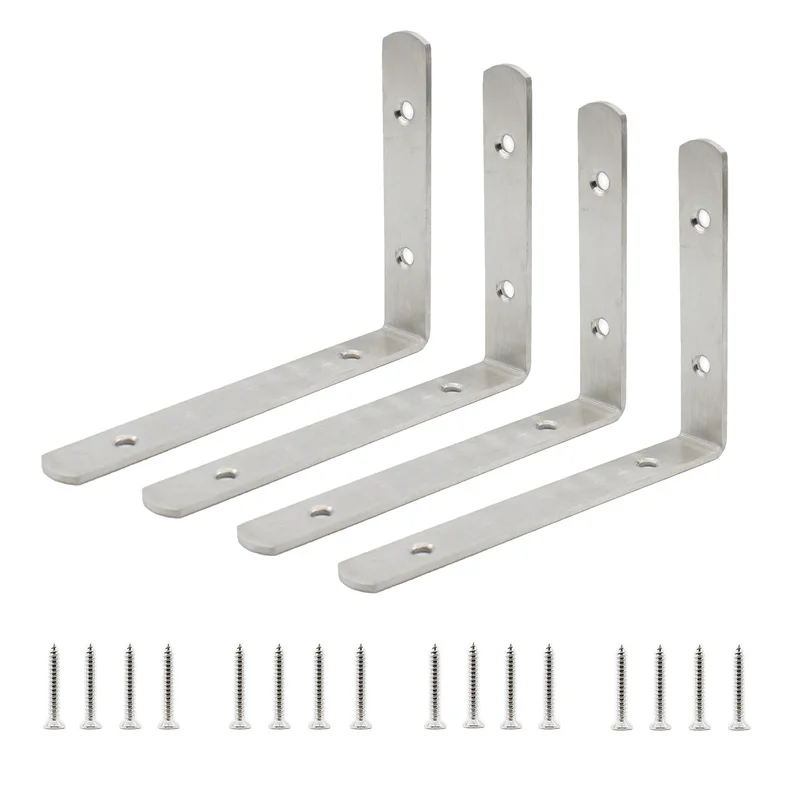 

4PCS Corner Shelf Bracket,Heavy Duty Stainless Steel L Bracket Corner Brace,Right Joint Angle Brackets Hardware 150x110x3mm