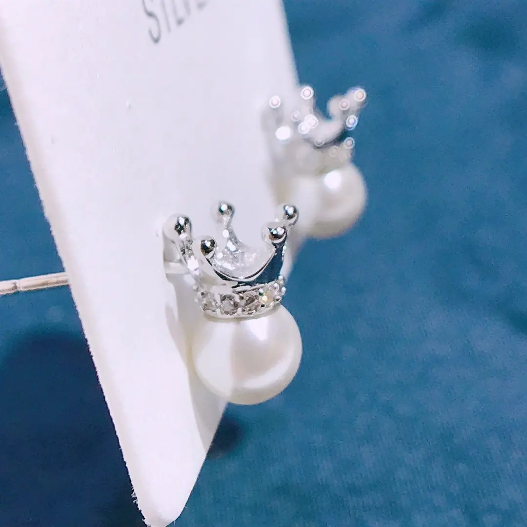 925 Sterling Silver Freshwater Pearls Zircon Noble Jewelry Wedding Glisten Distinctive Crown Stud Earrings Temperament Gift