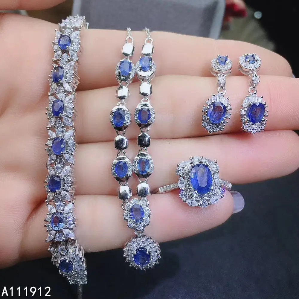 

KJJEAXCMY fine jewelry natural sapphire 925 sterling silver women necklace bracelet ring earrings set support test luxury