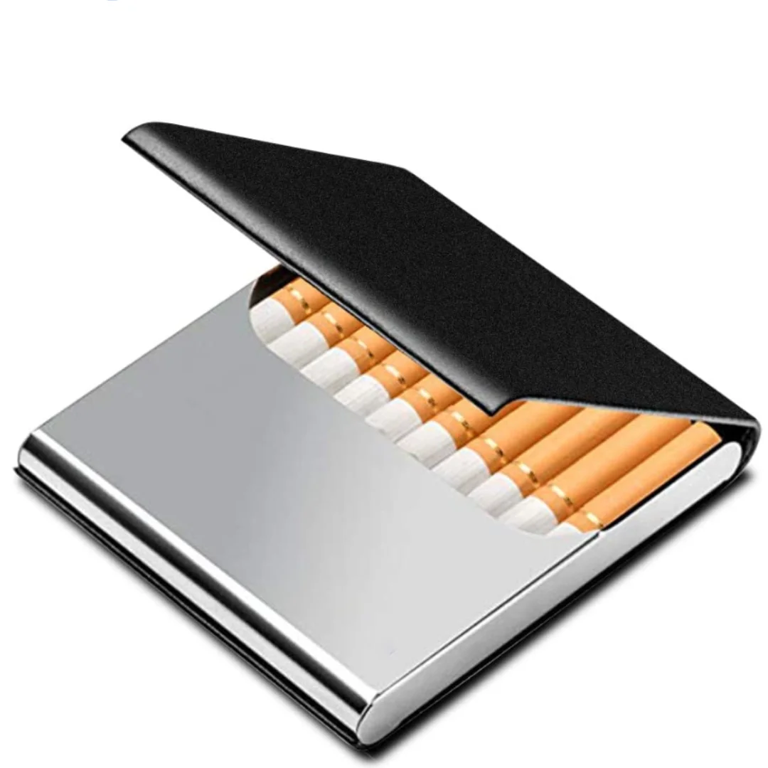 Portable Slim Leather Cigarette Case, Ultrathin Lightweight Pocket Carrying Box for Hold 10 Regular Size