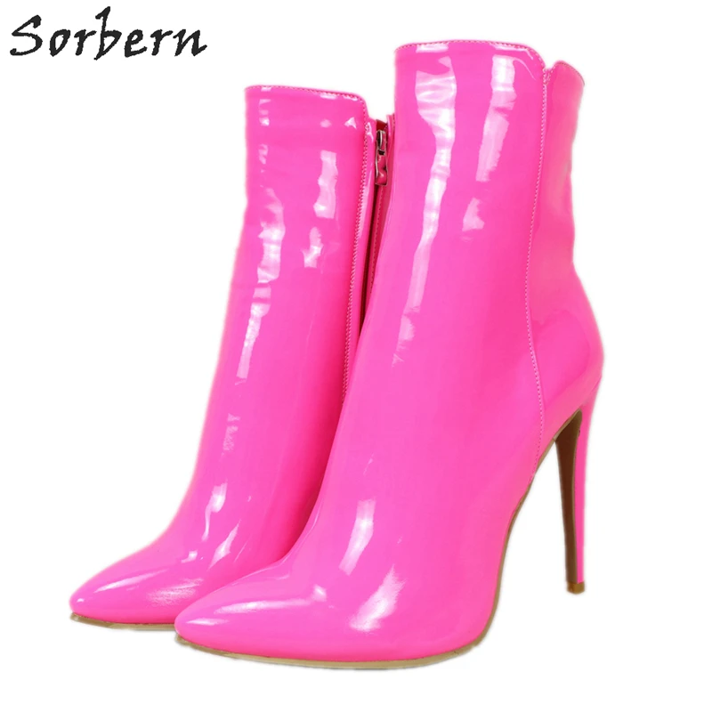 Sorbern Fuchsia Patent Ankle Boots For Women High Heel Stilettos Winter Style Walking Boots Womans Shoes Fashions 2020 Diy Color