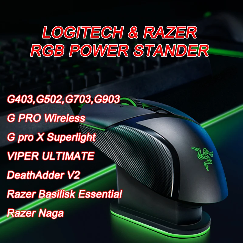 

Mouse Wireless Power Stander Charging Dock Metal Base Gilded RGB for Razer Logitech G Pro X Wireless Superlight Viper Ultimate