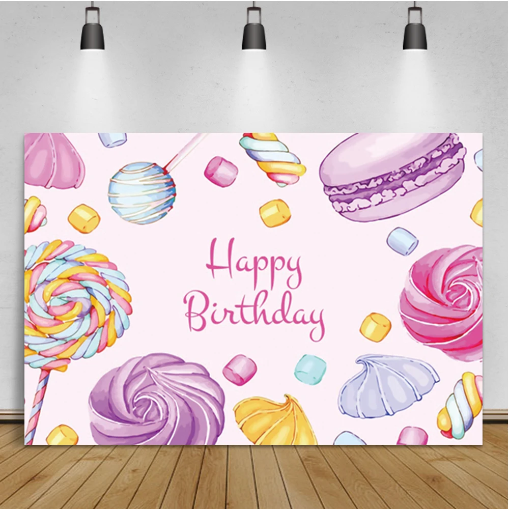 Laeacco Baby Birthday Photography Background Colorful Donuts Lollipop Banner Portrait Custom Backdrop Photozone For Photo Studio