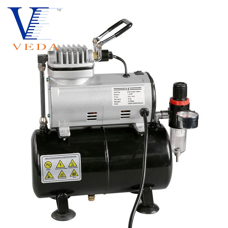 Professional Tool Mini Oil-less Air Compressor With Tank 1/5 Hp Piston Airbrush Compressor Spraying Gun Suit For Tattoo Manicure