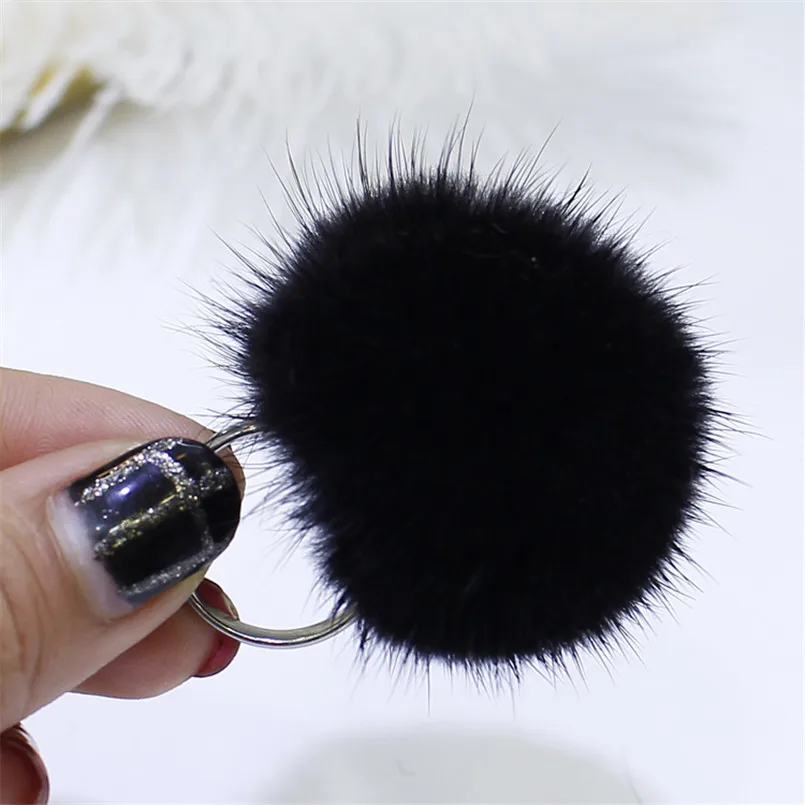 fluffy fur pompom ring women real mink fur finger jewelry charms adjustable vintage Ring S87