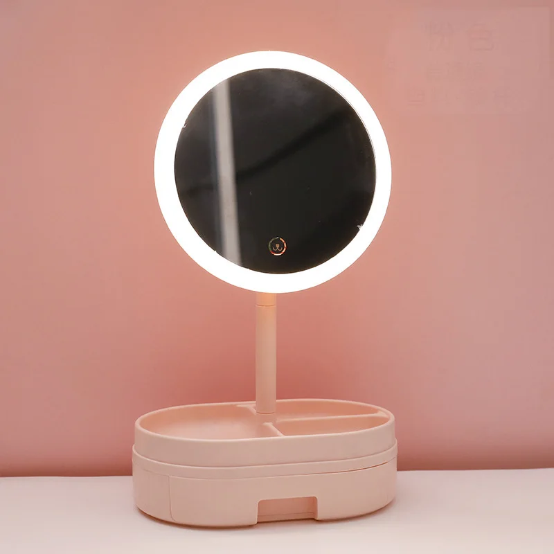 LED Makeup Mirror With Storage Drawer Plastic Tabletop Decoration Mirror With Light Home Decor Mirrors зеркало с подсветкой