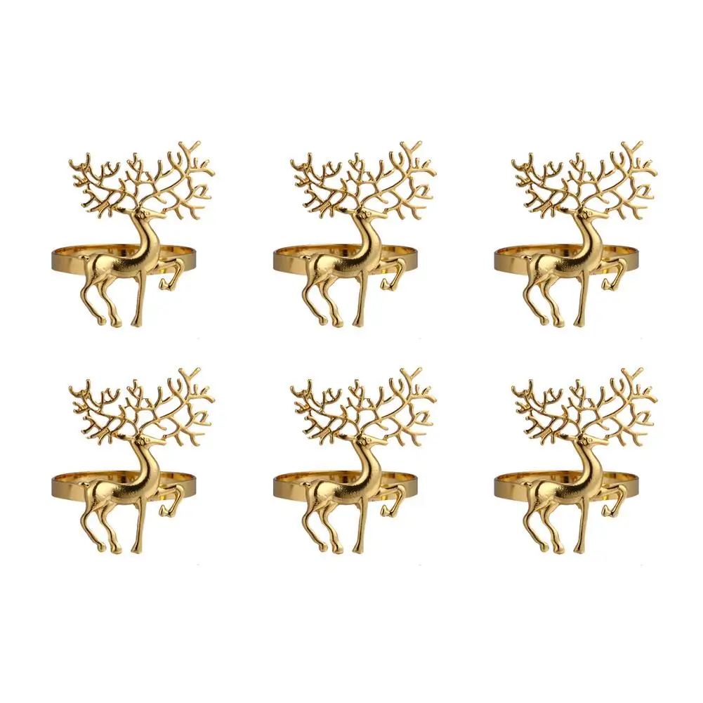 6pcs Christmas Napkin Holder Alloy High-quality Cute Durable Delicate Deer Napkin Ring for Bar Restaurant Christmas Party Dinner