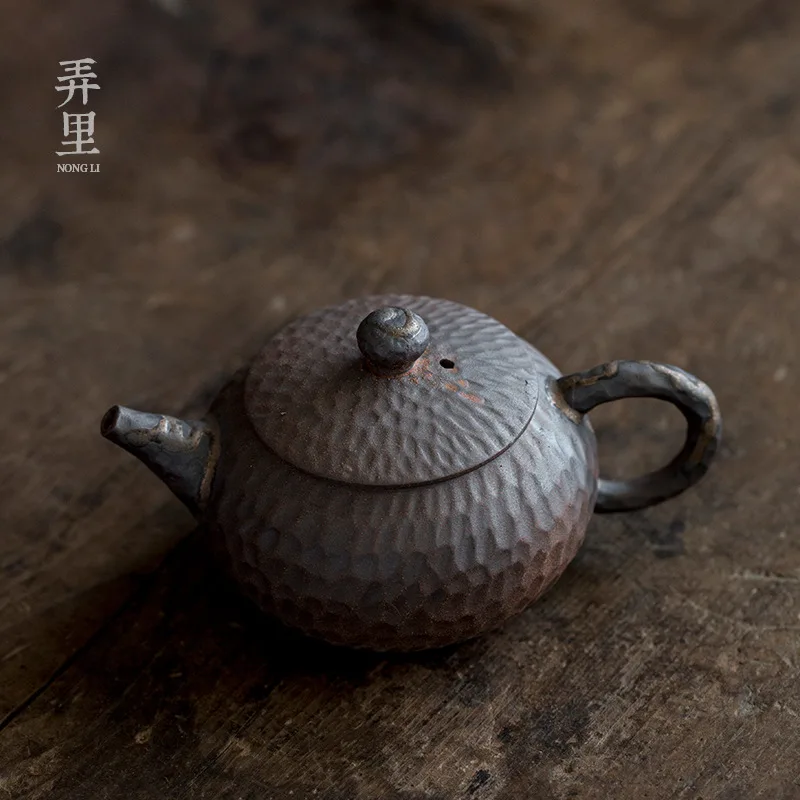 Firewood Burning Stoneware Hammered Kung Fu Tea Set Vintage Teapot with Filter Tea Maker Side Handle Small Single Pot Playing