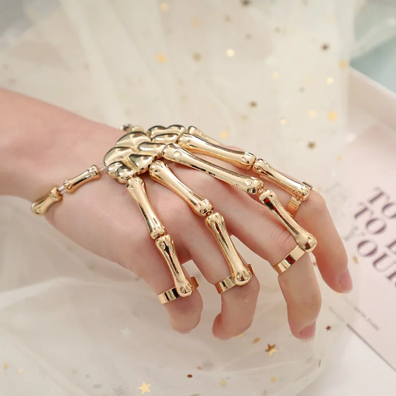 Gothic Punk Metal Skull Skeleton Bone Elasticity Adjustable Bracelet