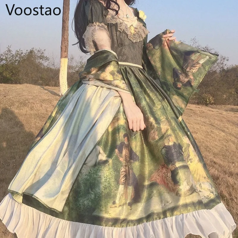 Sweet Lolita Op Đầm Nữ Victoria Vintage Cung Điện Rừng Nhảy Múa Đảng Đầm Công Chúa Bé Gái Sang Trọng Ren Xù Cổ Tích Đầm