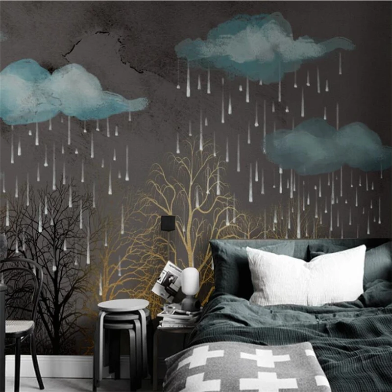 

wellyu Custom wallpaper wall painter European retro vintage hand-painted forest sky landscape background wallpaper