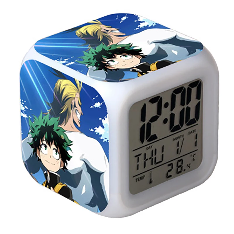 My Hero Academia Toys LED Touch Multi-function Cartoon Mini Alarm Clock Seven Color Night Watch Led Clock Fans Children Gift
