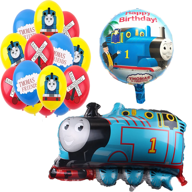 Thomased Balloons Number One Train Game Theme Foil Latex Ballons Happy Birthday Party Decorations Boy Kids Blue Car Toys Gifts