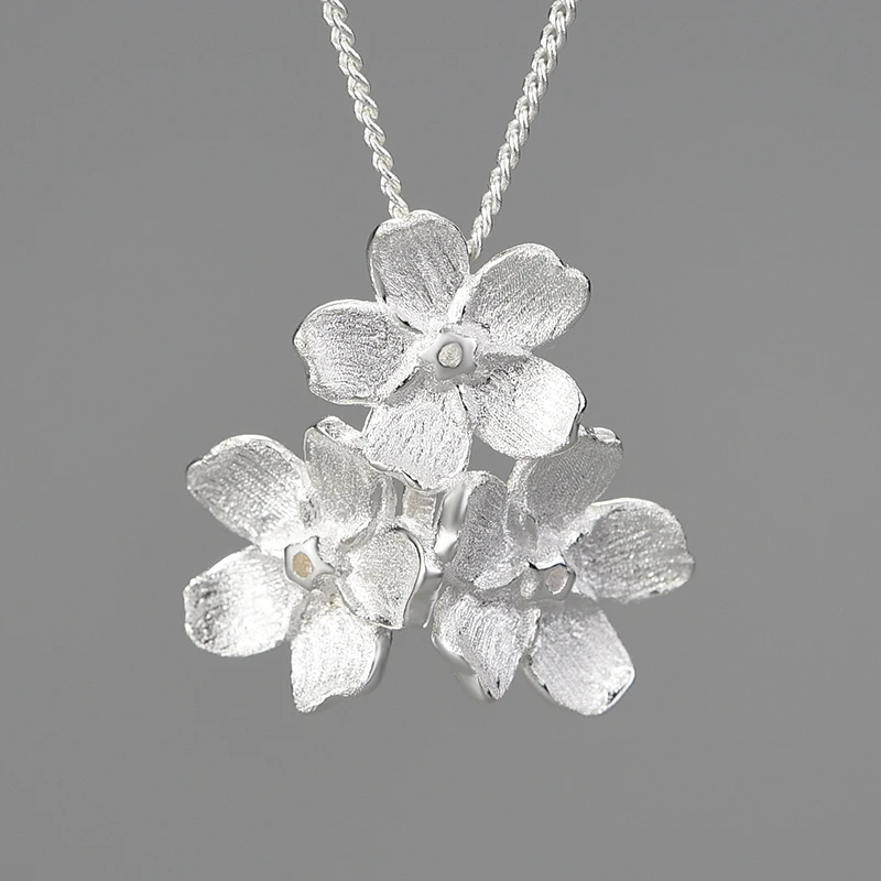 Lotus Fun Unusual Elegant Forget-me-not Flower Pendants and necklaces for Women Gift Real 925 Sterling Silver Chain Fine Jewelry