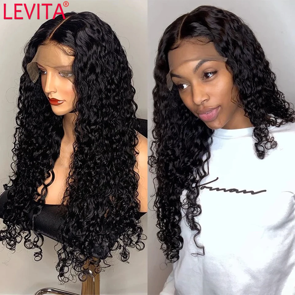 LEVITA-Kinky Curly Lace Frontal Peruca de Cabelo Humano para Mulheres, Pré Arrancadas, Fechamento De Renda, Brasileiro, Glueless, 30"