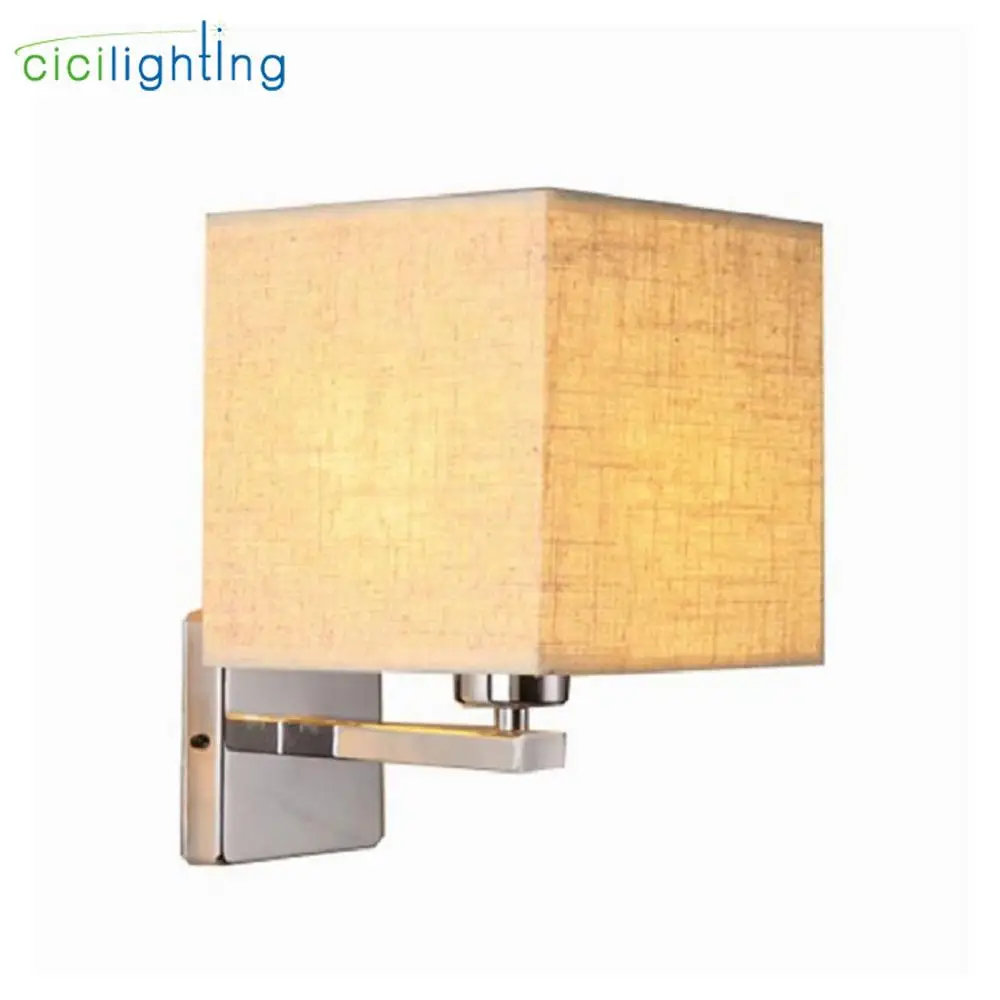 

Modern Wall Lamp led Bedside Lamp Bedroom Hotel Stair Wall Sconces Lighting Stainless Steel Black White Fabric Lampshade Fixture