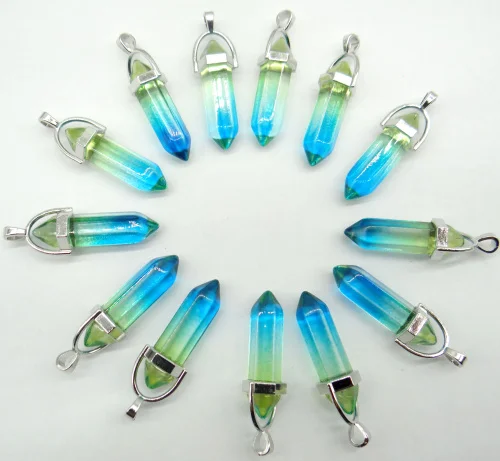natural stone Quartz Crystal lapis Turquoises tiger eye Opal Hexagonal charm Pendants for diy Jewelry Necklaces Accessories24PC