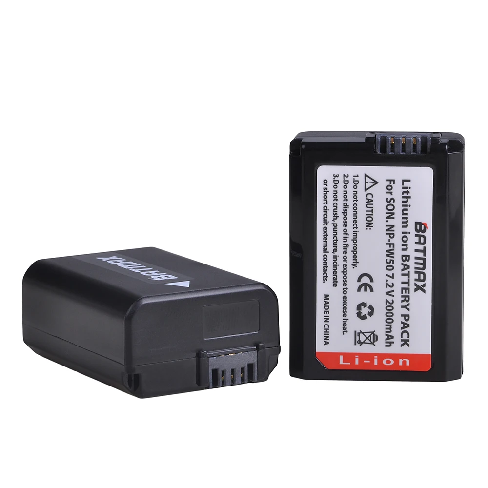 2Pcs 2000mAh NP-FW50 NP FW50 FW50 Battery + LCD USB Dual Charger Type C Port for Sony NEX-7 NEX-5R NEX-F3 NEX-3D a5000 a6000