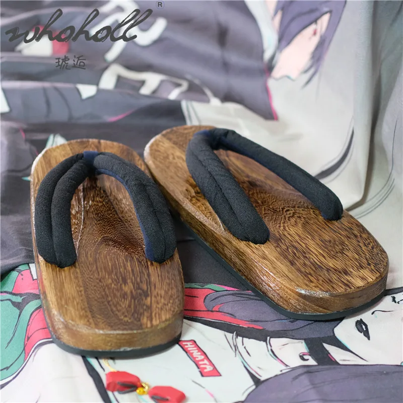 WHOHOLL Geta Summer Man Slippers Japanese Clogs Flip Flops Wood Bottom Flat Slippers Samurai Cosplay Shoes Women Slippers